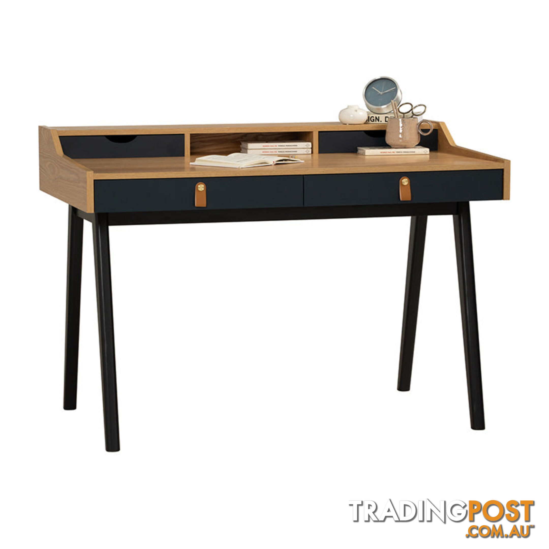 CASTOR Study Desk 110cm - Natural, Navy Blue & Black - 123033 - 9334719012131