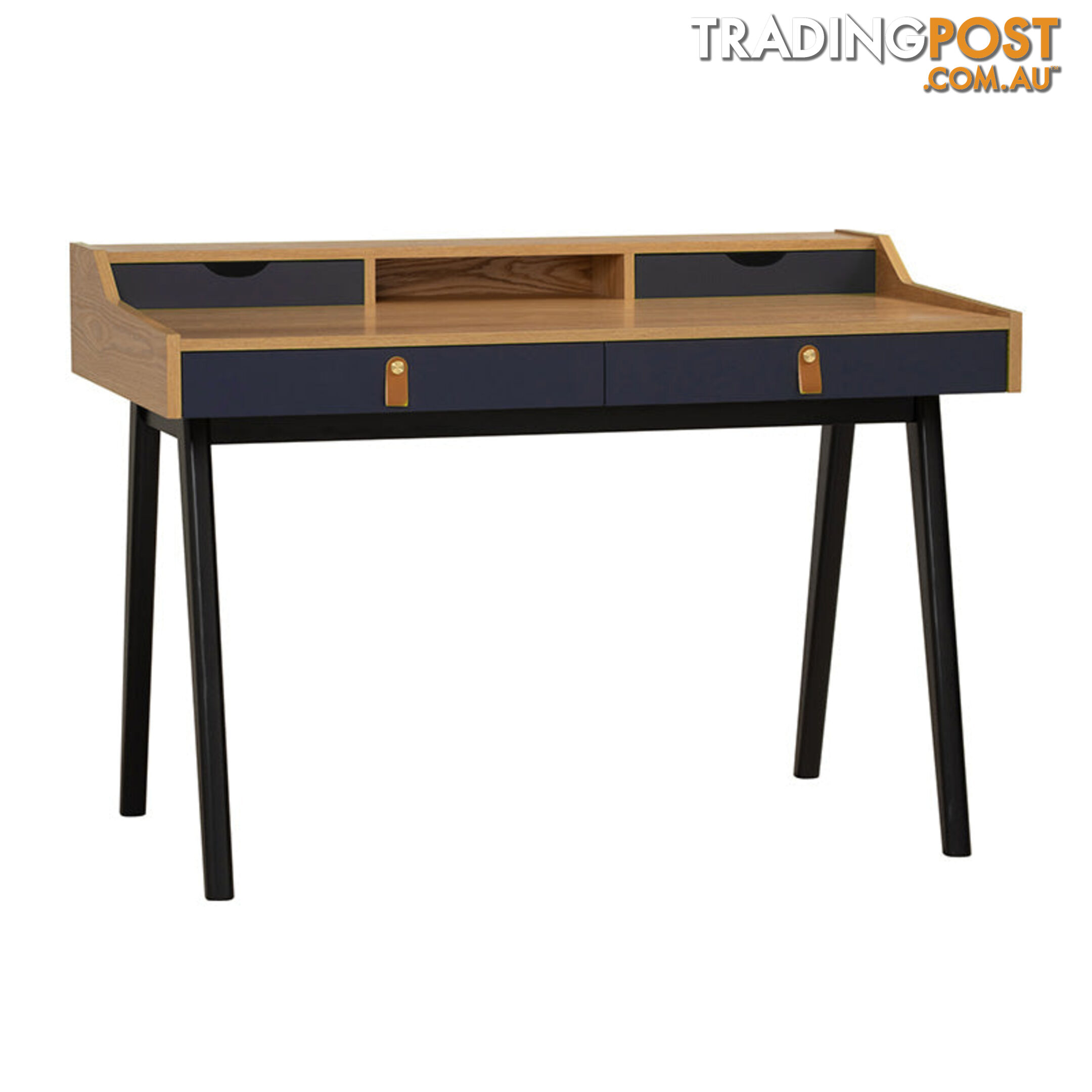 CASTOR Study Desk 110cm - Natural, Navy Blue & Black - 123033 - 9334719012131