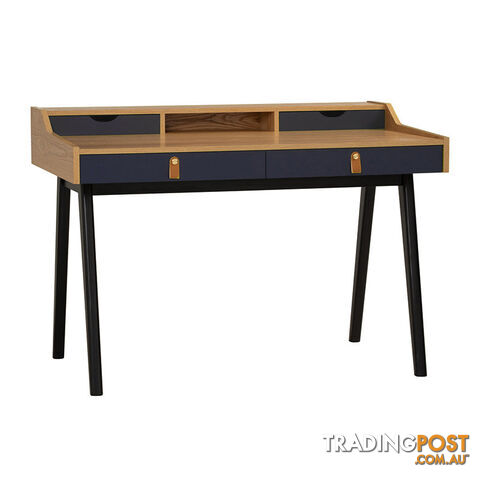 CASTOR Study Desk 110cm - Natural, Navy Blue & Black - 123033 - 9334719012131