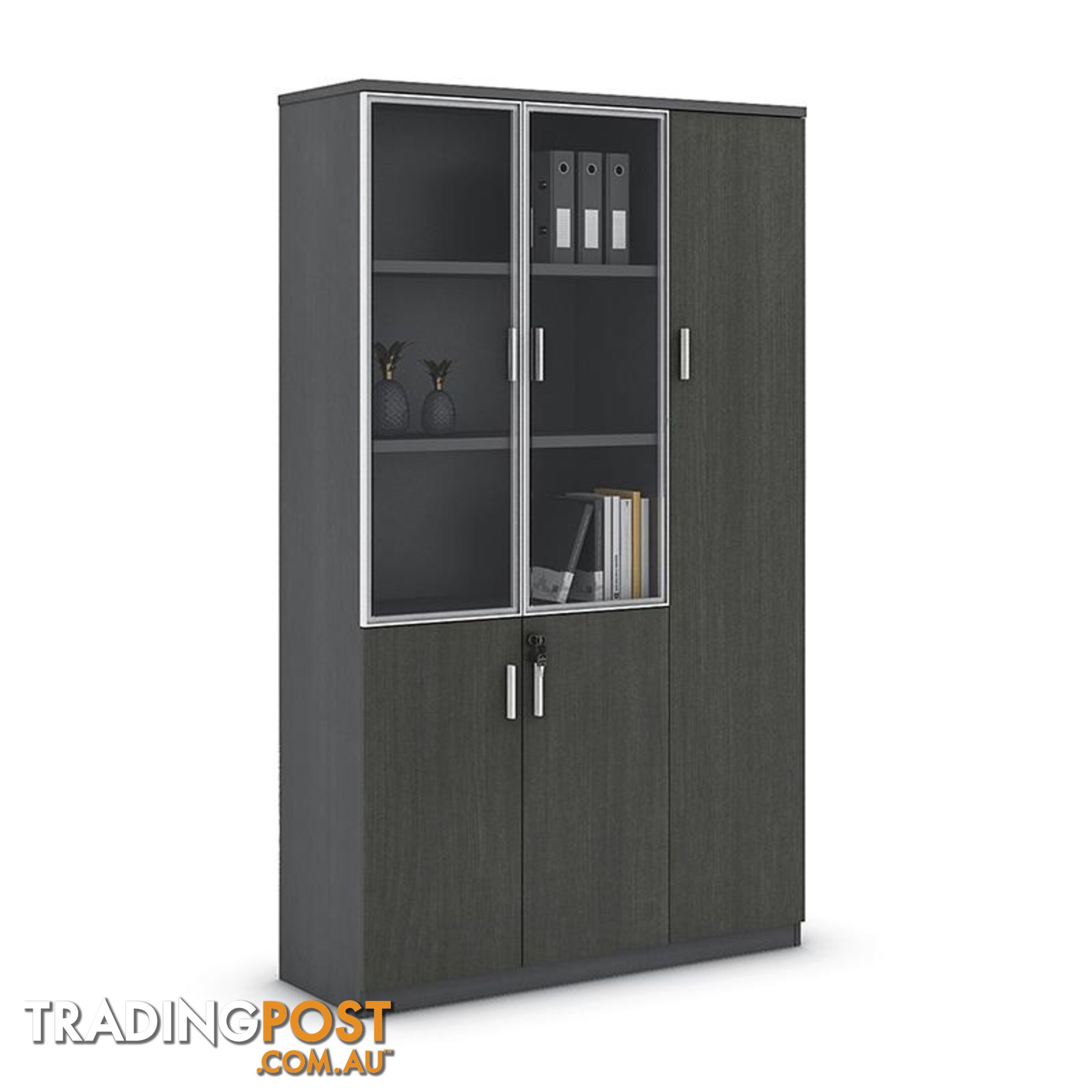 MATEES 3 Doors Display Cabinet 120CM - Grey/ Brown - DF-BJSS2112 - 9334719010083