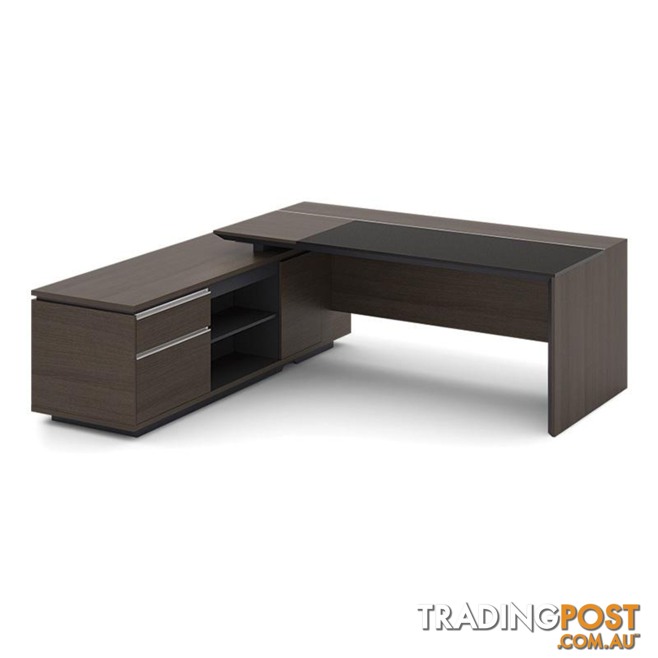 Carter Executive Office Desk + Left Return - 180cm - Coffee + Charcoal - MF-22MKD181 - 9334719011288