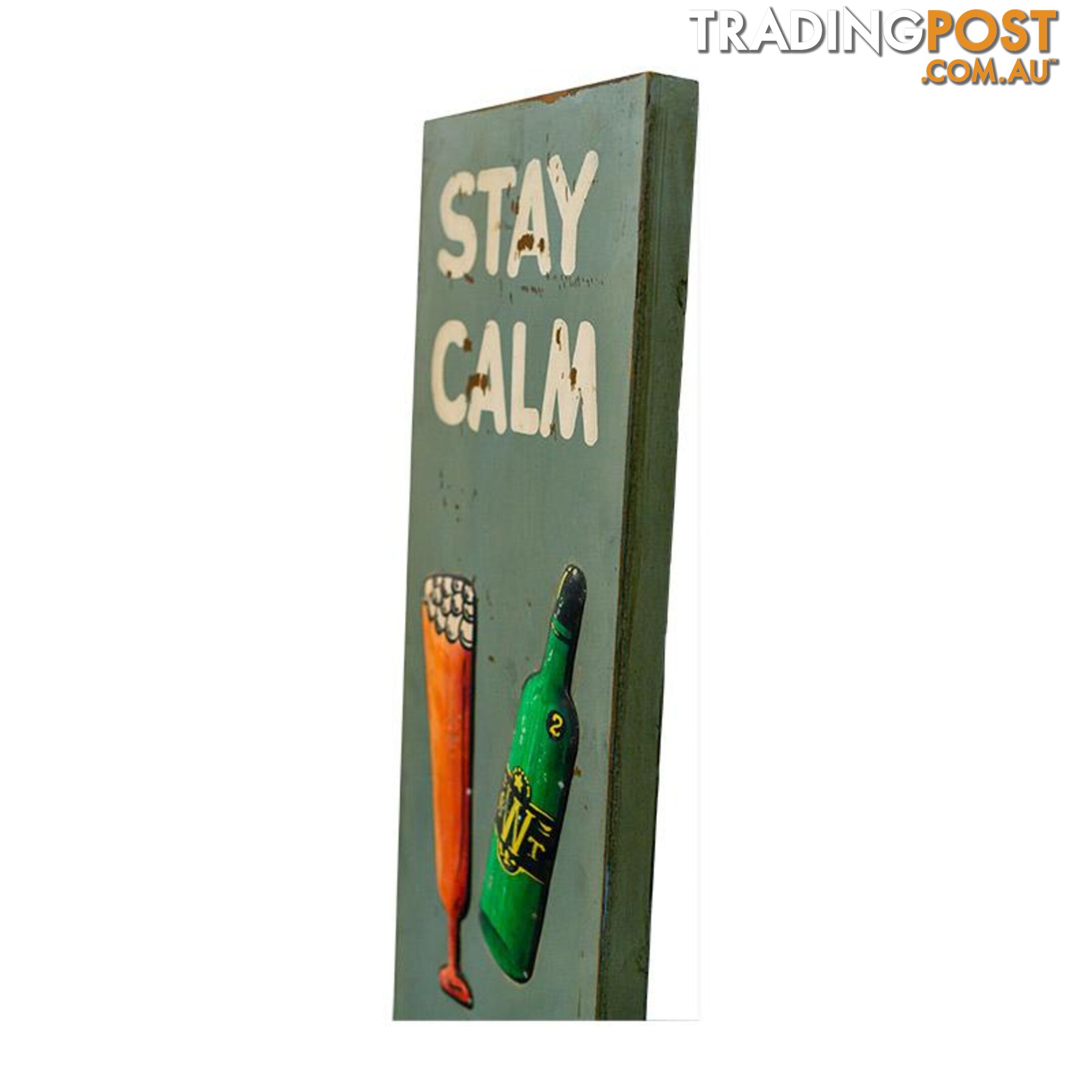 Wooden Print "Stay Calm Pop A Top" In Antique Blue - Wall008 - 9334719003740