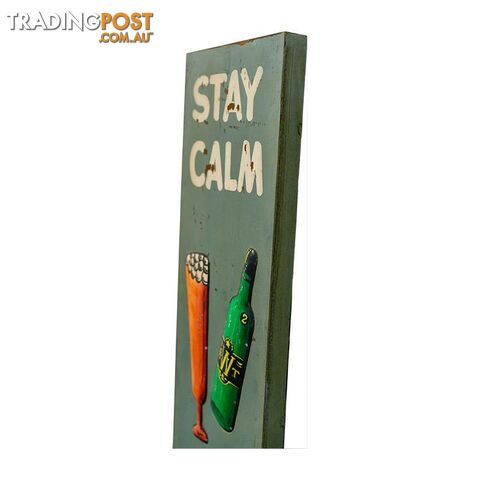 Wooden Print "Stay Calm Pop A Top" In Antique Blue - Wall008 - 9334719003740