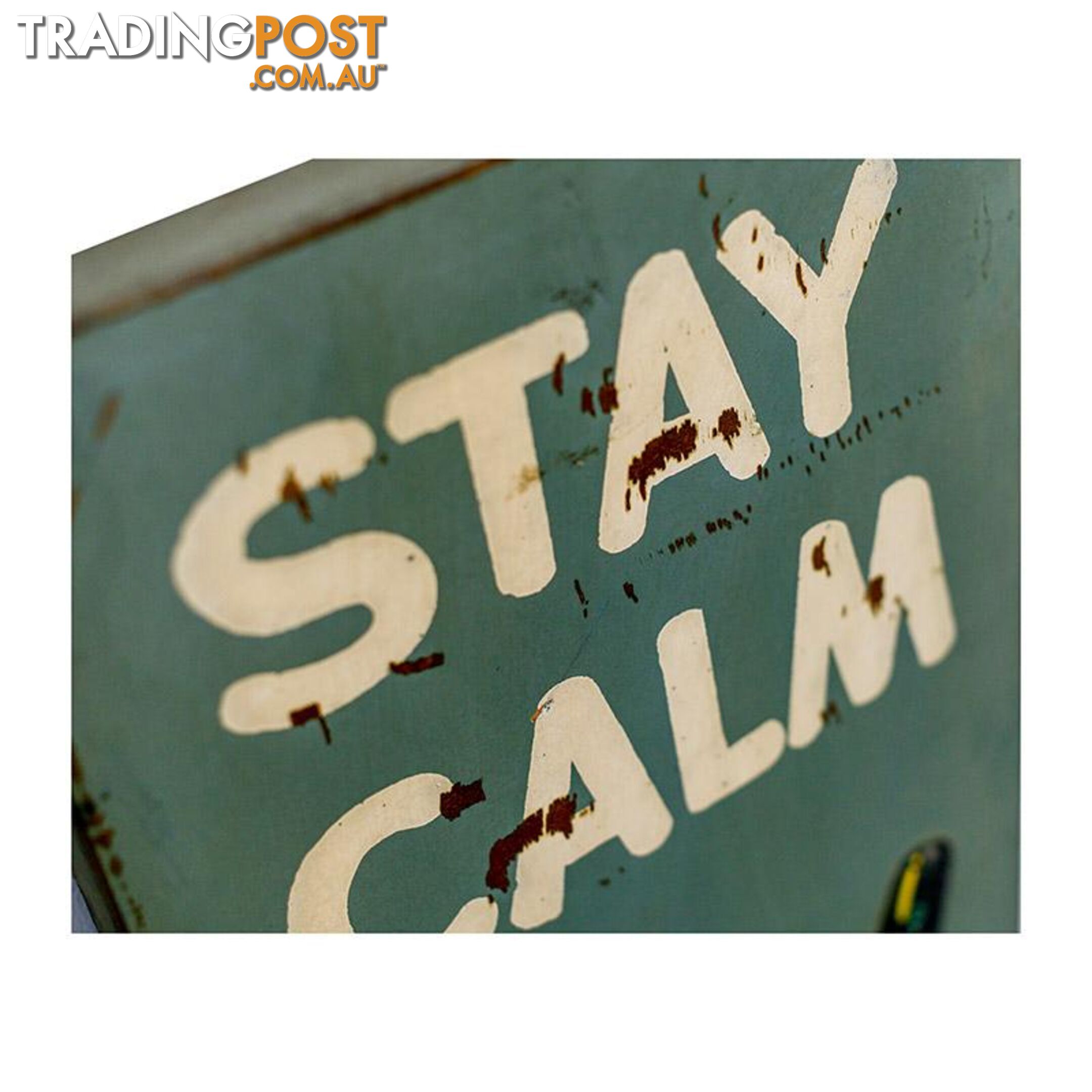 Wooden Print "Stay Calm Pop A Top" In Antique Blue - Wall008 - 9334719003740