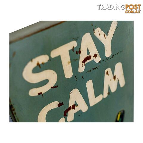 Wooden Print "Stay Calm Pop A Top" In Antique Blue - Wall008 - 9334719003740