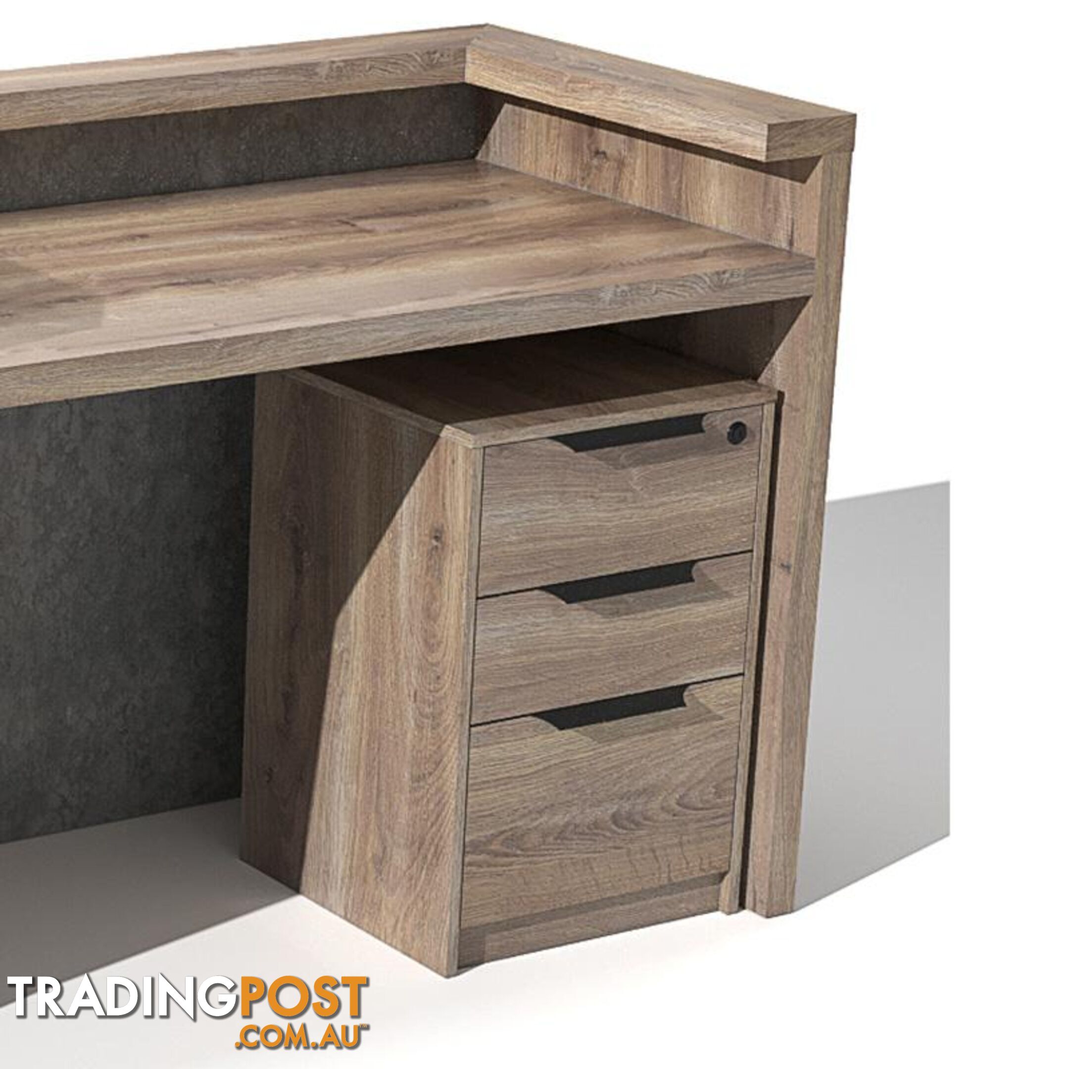 QUADE Reception Desk Left Panel 2.0M - Warm Oak & Concrete Color - WF-RT002-L-M - 9334719004853