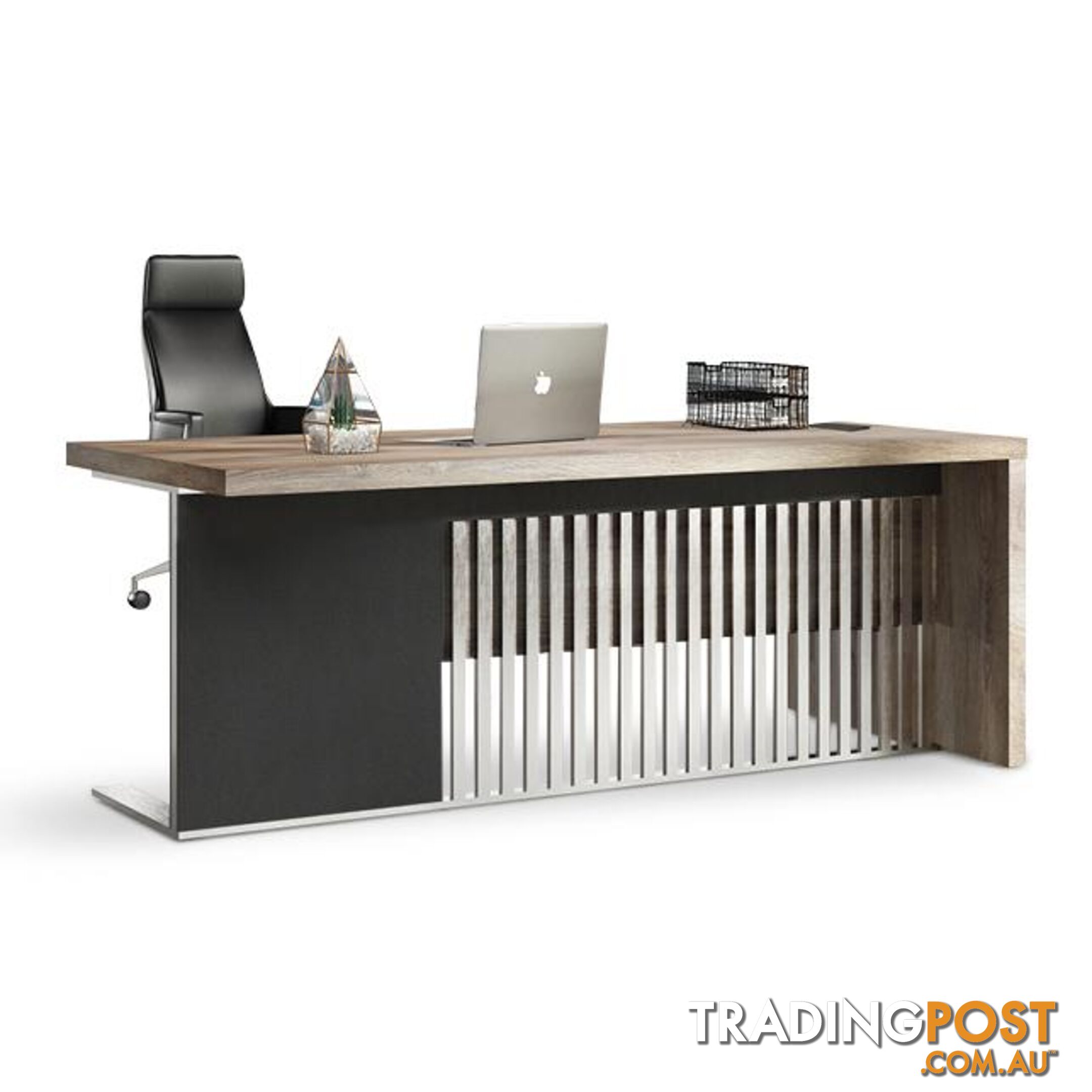 AFTAN Executive Desk with Pedestal & Left Mobile Return 1.8M - Warm Oak & Black - WF-N2806-L - 9334719003955