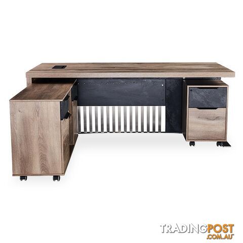 AFTAN Executive Desk with Pedestal & Left Mobile Return 1.8M - Warm Oak & Black - WF-N2806-L - 9334719003955