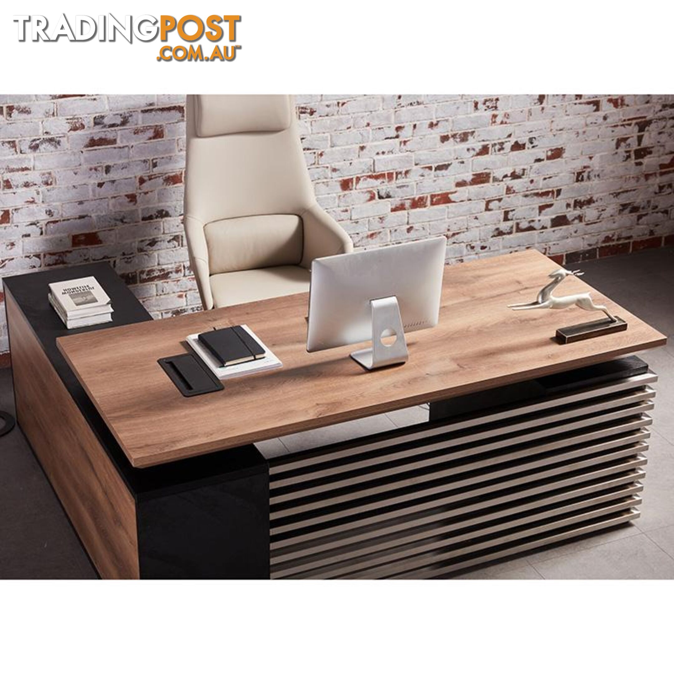 PHOENIX Executive Desk with Right Return 1.8M - Warm Oak & Black - WF-N1801-RIGHT - 9334719011578