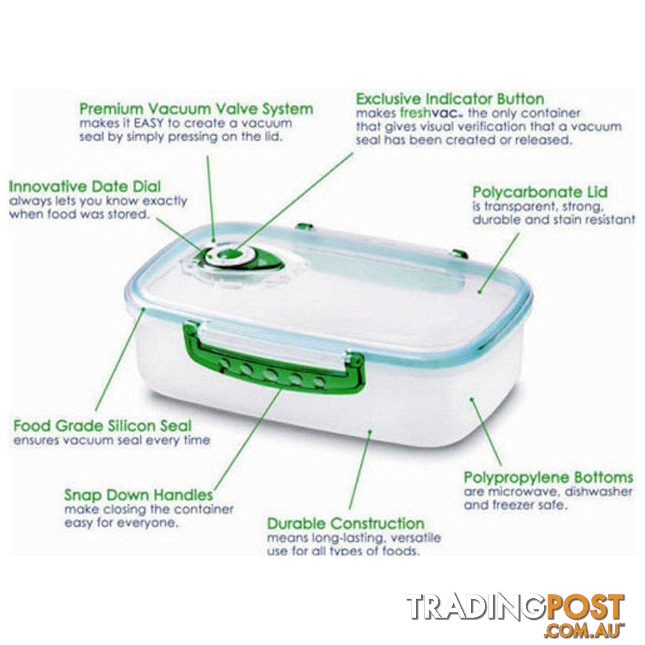 3pcs TouchVac Airtight Vacuum Sealed Kitchen Storage Container - Microwave Safe - KA-20692 - 8804122020692