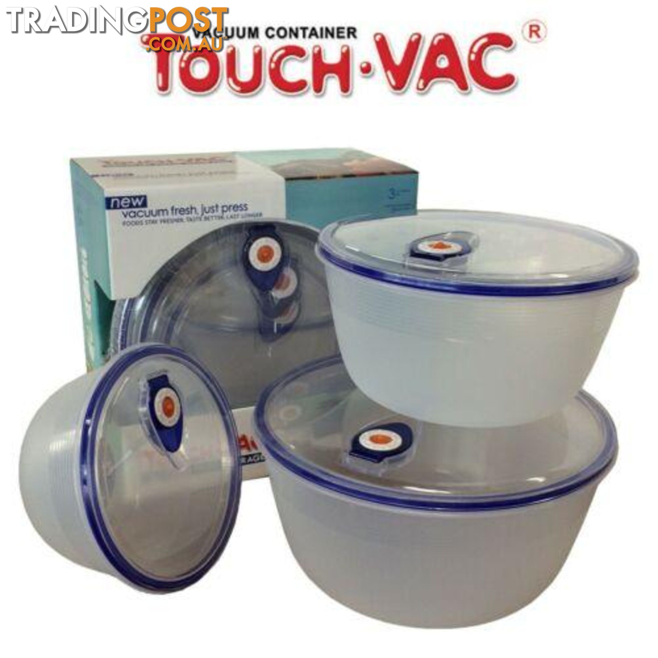 3pcs TouchVac Airtight Vacuum Sealed Kitchen Storage Container - Microwave Safe - KA-20692 - 8804122020692