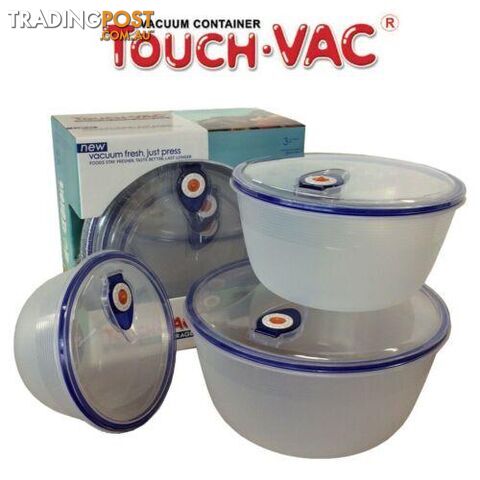 3pcs TouchVac Airtight Vacuum Sealed Kitchen Storage Container - Microwave Safe - KA-20692 - 8804122020692
