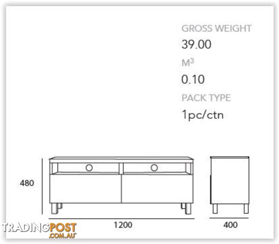 GORDY TV Entertainment Unit 120cm - Walnut Colour - 334002 - 9334719008745