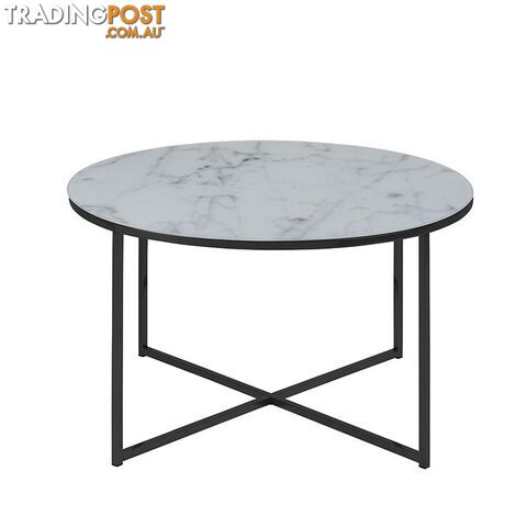 KOLINA Glass Marble Round Coffee Table 80cm - White - AC-0000086238 - 5713941114648