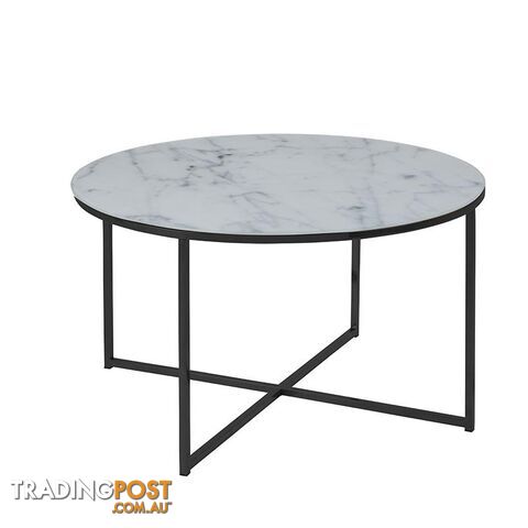 KOLINA Glass Marble Round Coffee Table 80cm - White - AC-0000086238 - 5713941114648