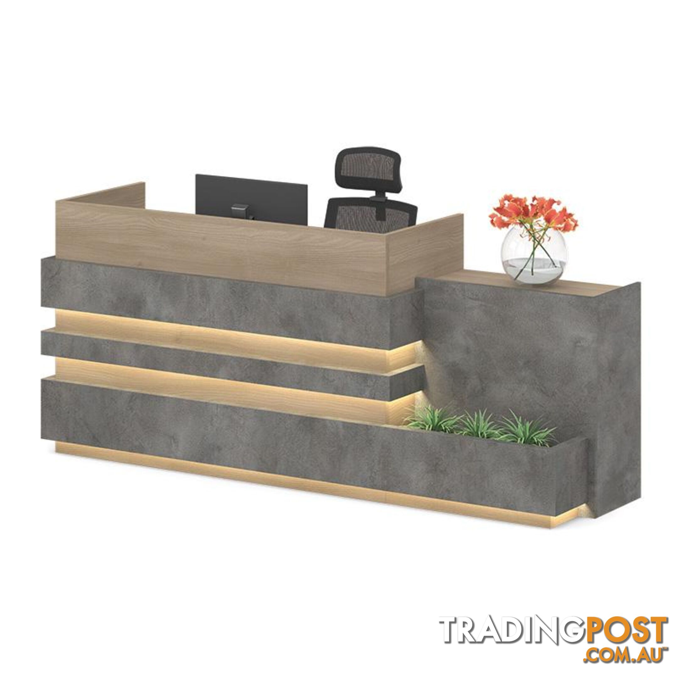 KERAN  Reception Desk 2.44M Right Panel - Acacia & Carbon Grey Colour - MF-27RZJ023 - 9334719010120