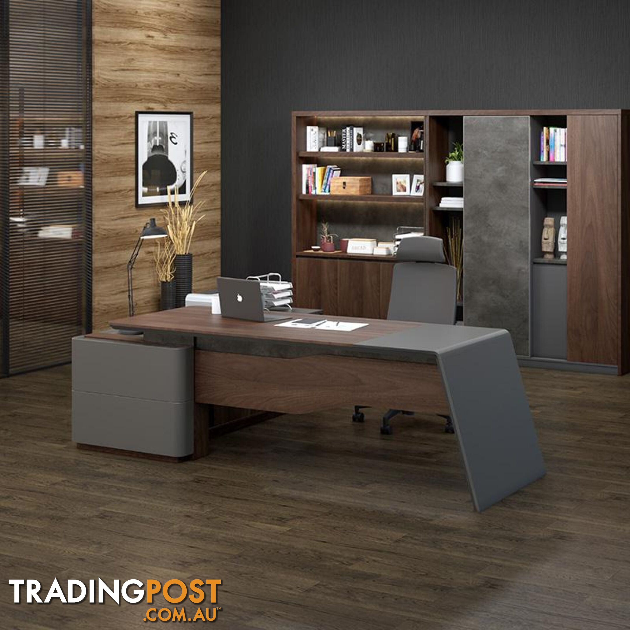 JAGGER Executive Desk Right Return 2.2M - Norica Walnut & Grey - MF-14MHM028 - 9334719010403