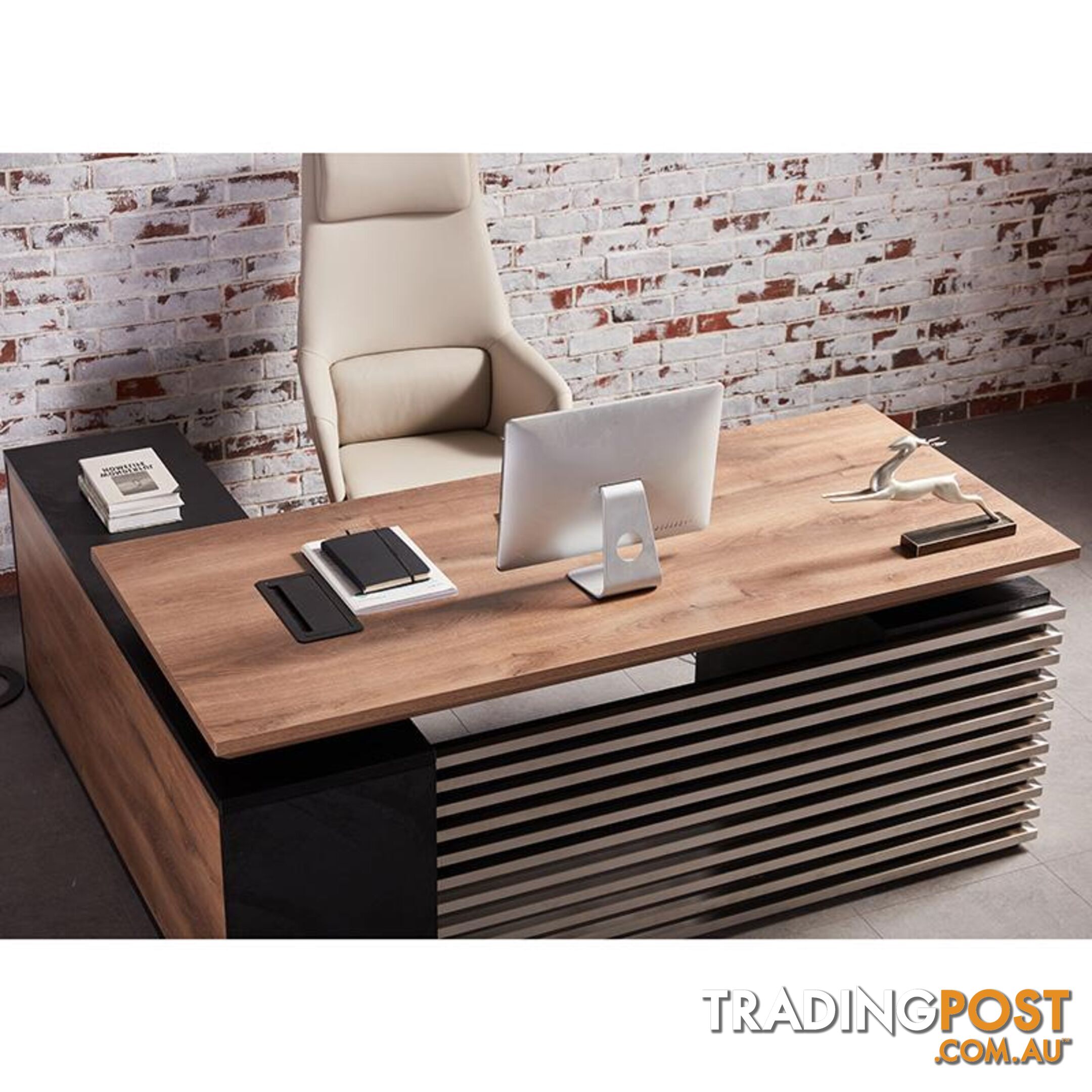 PHOENIX Sit & Stand Electric Lift Executive Desk with Right Return 2.2M - Warm Oak & Black - WF-N2201-SU-RIGHT - 9334719011622