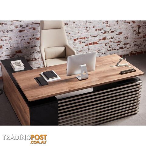 PHOENIX Sit & Stand Electric Lift Executive Desk with Right Return 2.2M - Warm Oak & Black - WF-N2201-SU-RIGHT - 9334719011622