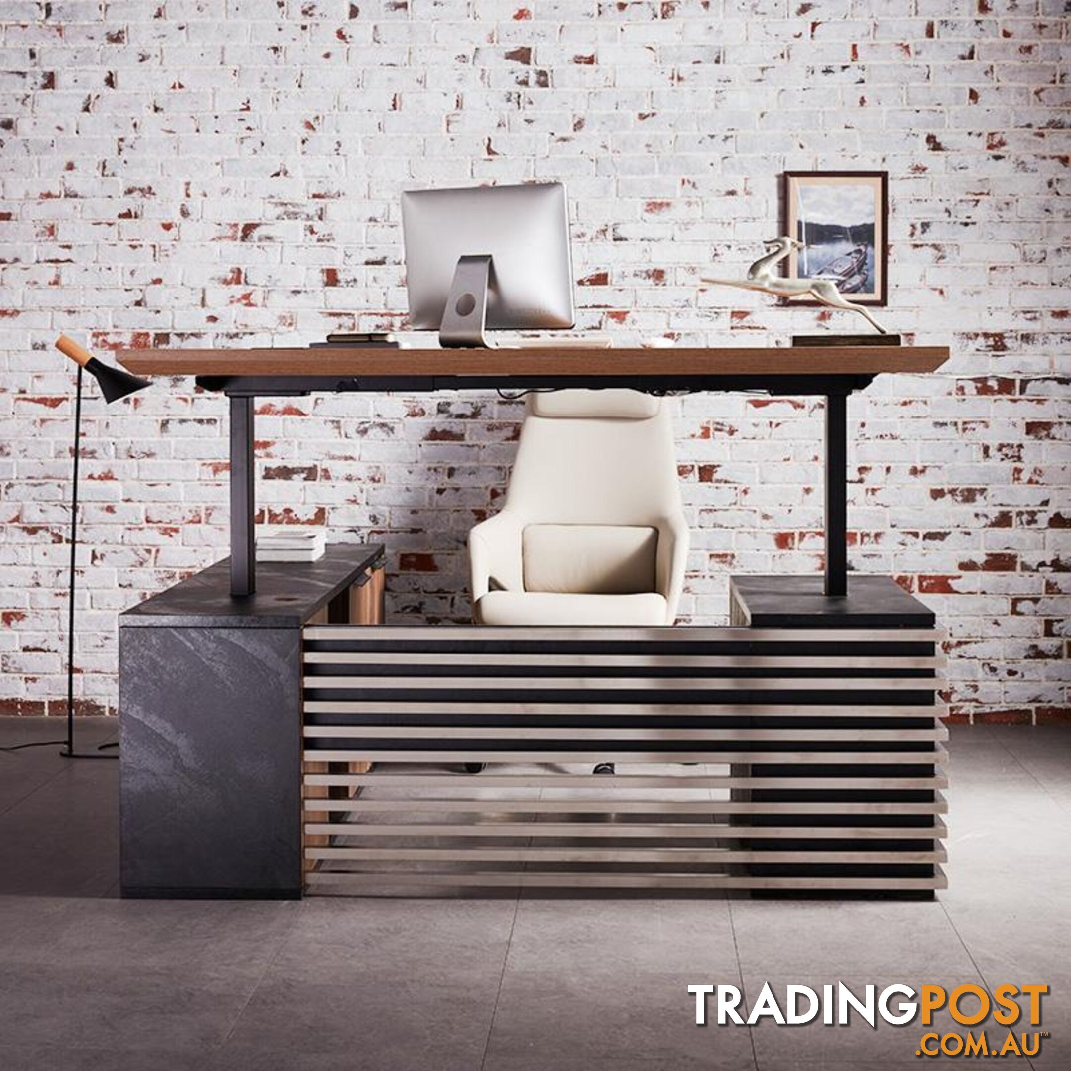 PHOENIX Sit & Stand Electric Lift Executive Desk with Right Return 2.2M - Warm Oak & Black - WF-N2201-SU-RIGHT - 9334719011622