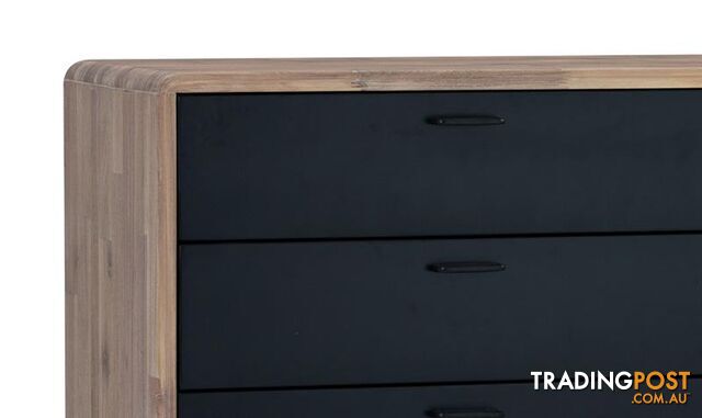 Binder Tall Sideboard 140cm Acacia Solid Wood - Sandblast & Black - 343012 - 9334719008998