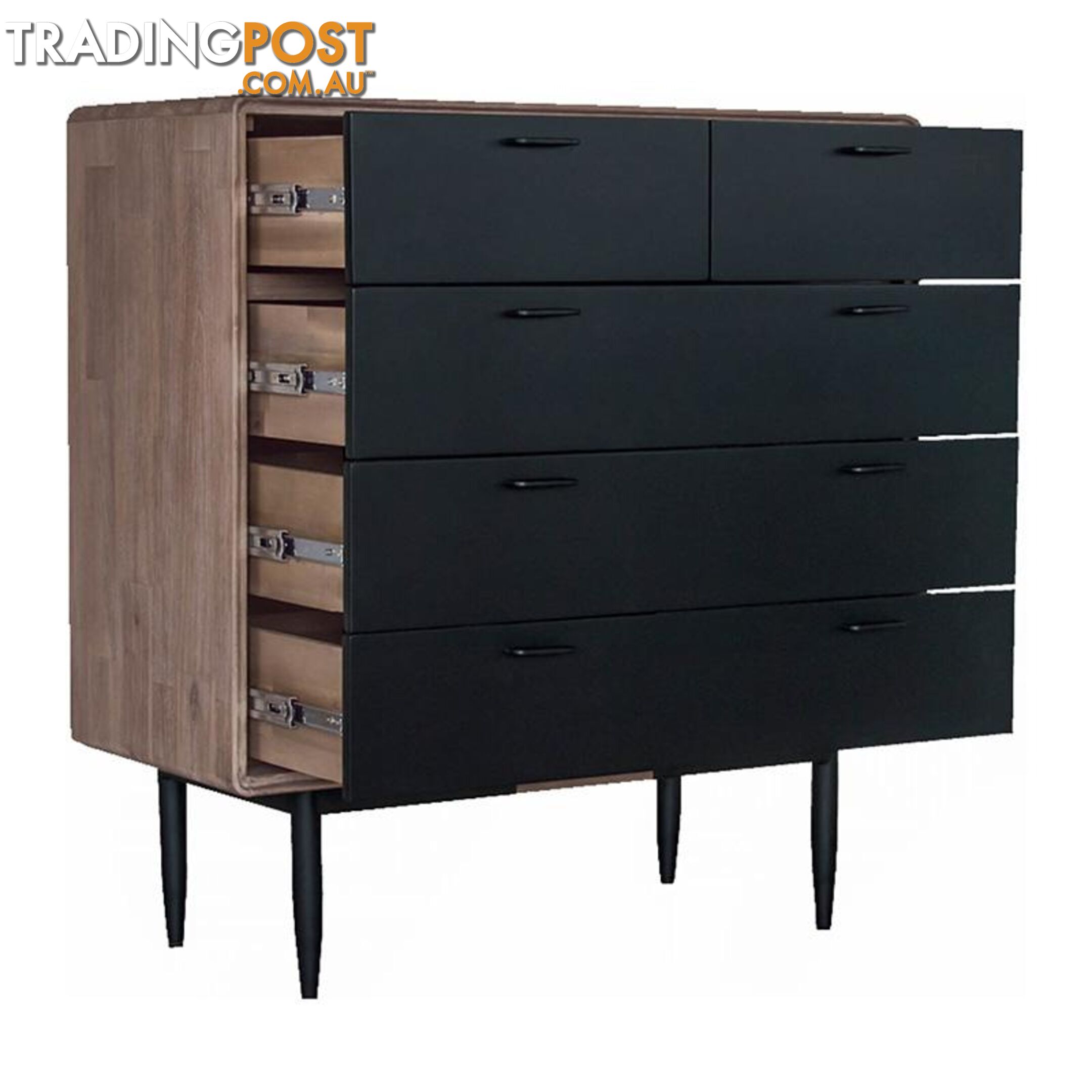 Binder Tall Sideboard 140cm Acacia Solid Wood - Sandblast & Black - 343012 - 9334719008998