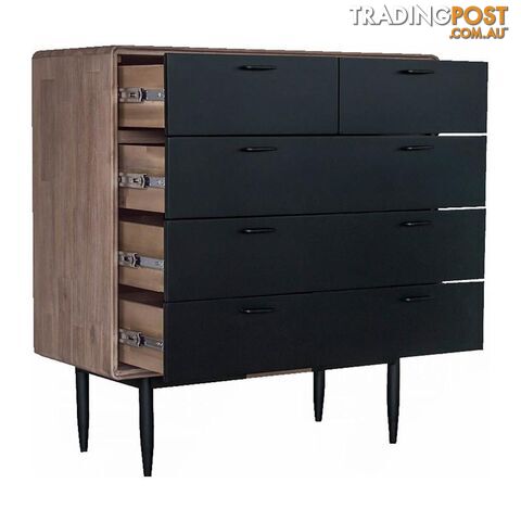 Binder Tall Sideboard 140cm Acacia Solid Wood - Sandblast & Black - 343012 - 9334719008998