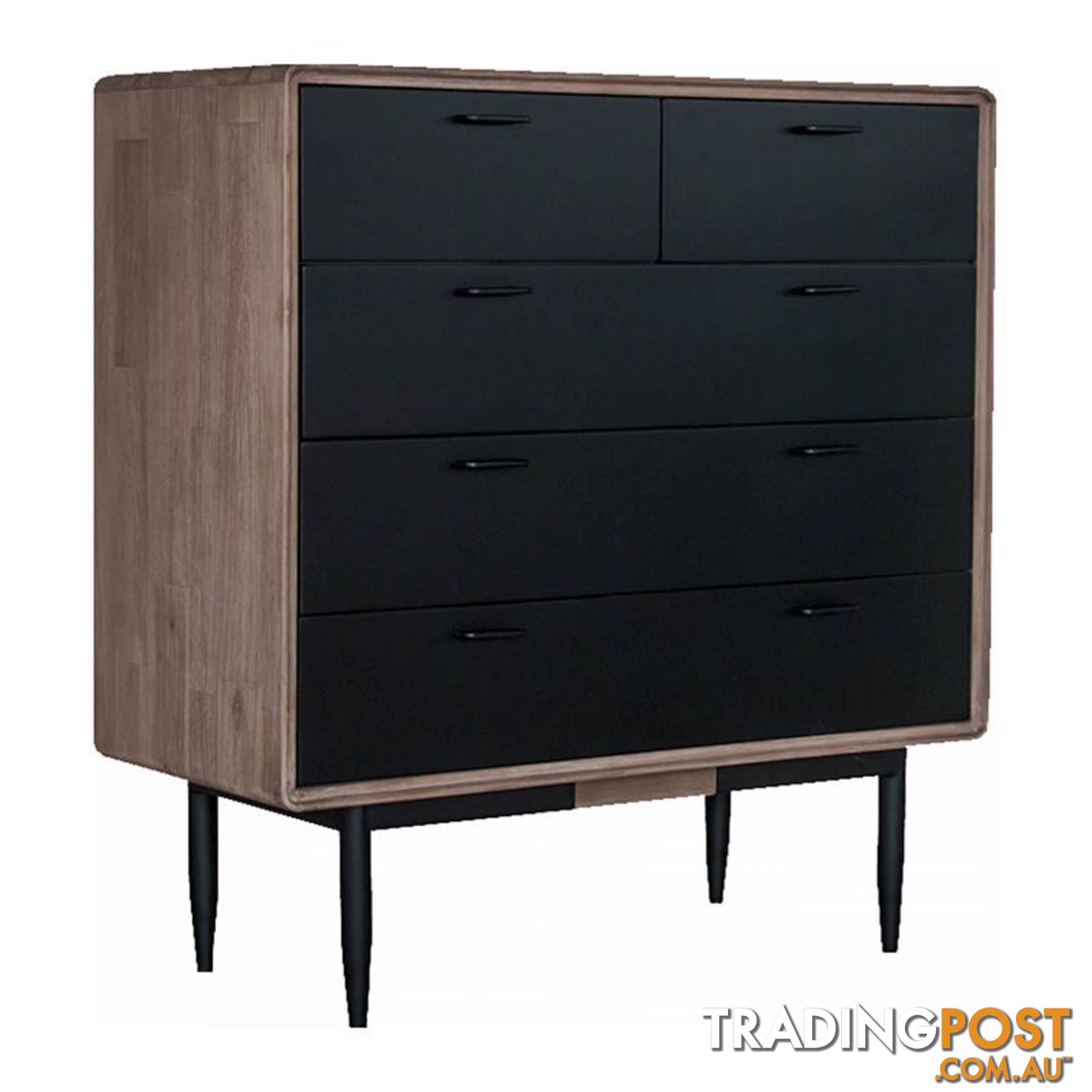 Binder Tall Sideboard 140cm Acacia Solid Wood - Sandblast & Black - 343012 - 9334719008998