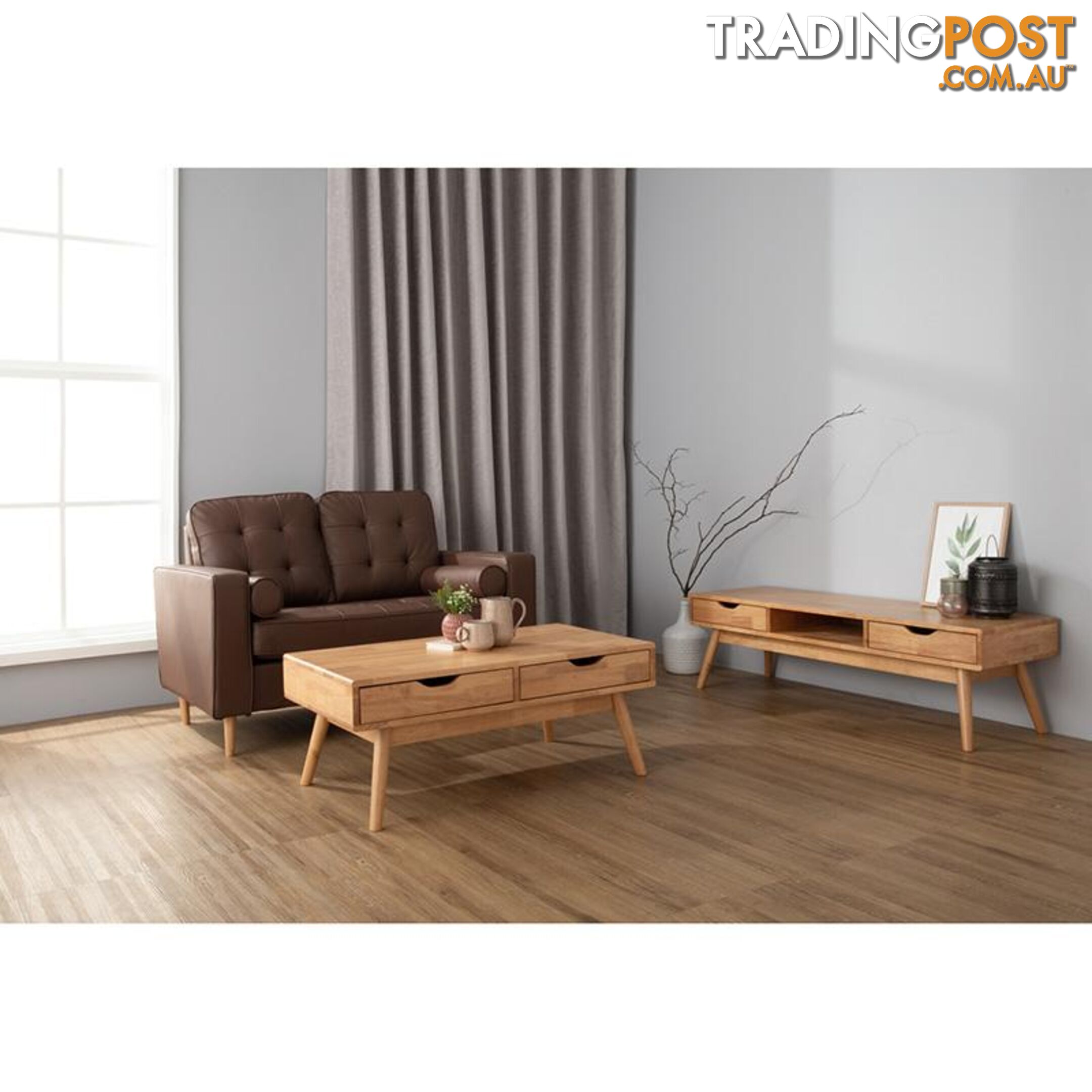 LAMAR Coffee Table with 2 Drawers 106cm - Natural - 133058 - 9334719000572