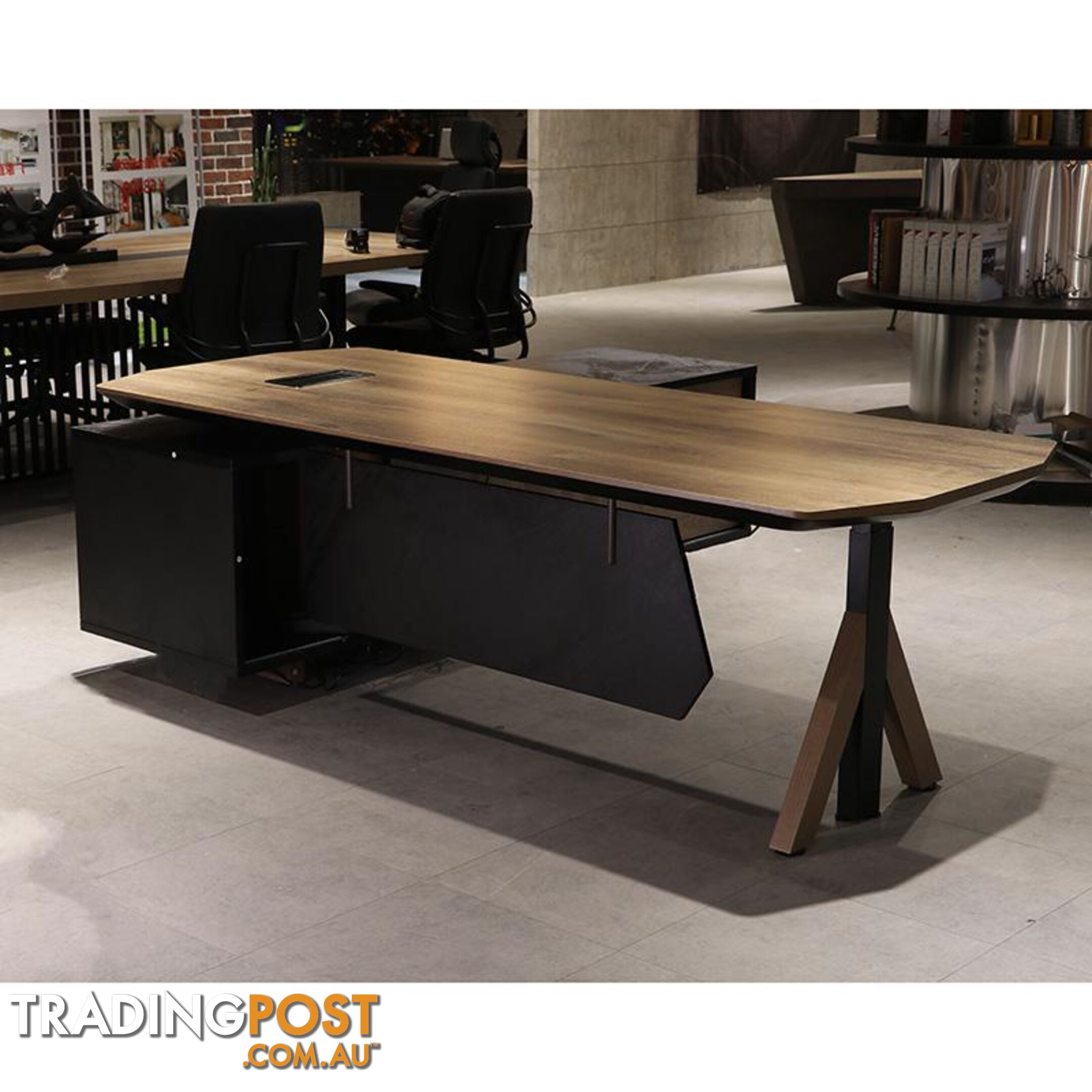 EASTON 2.0 - 2.2m Sit Stand Electric Lift Executive Desk with Right Return - Warm Oak & Black - WF-N2805-R-SU - 9334719010267
