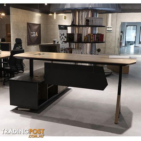 EASTON 2.0 - 2.2m Sit Stand Electric Lift Executive Desk with Right Return - Warm Oak & Black - WF-N2805-R-SU - 9334719010267