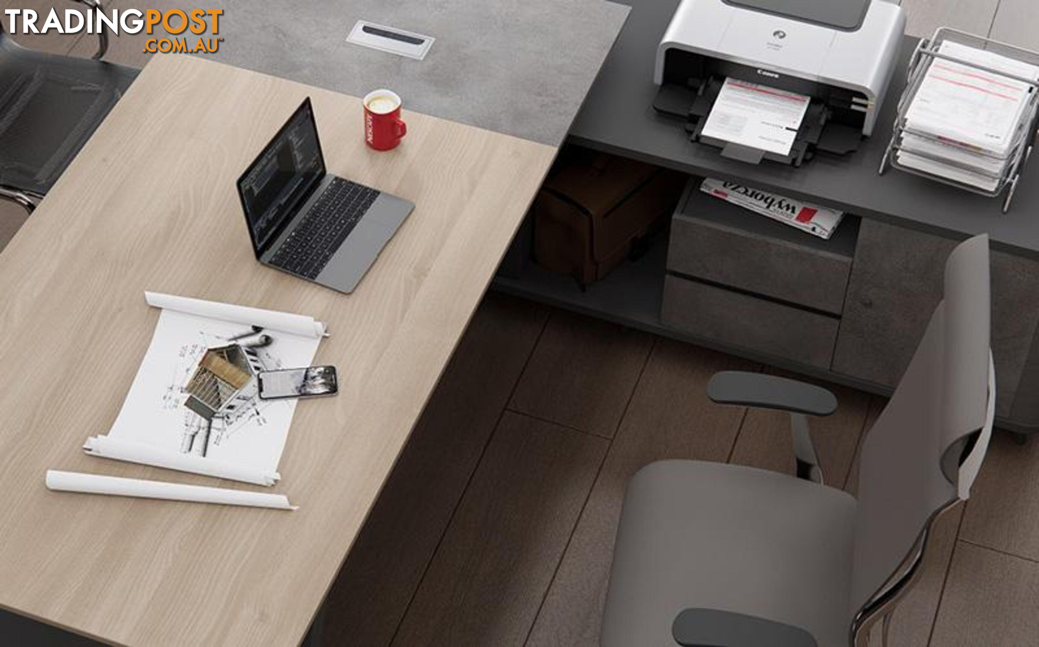 ASHTON Executive Desk Right Return 2.0M - Acacia Walnut + Grey - MF-14MZJ030 - 9334719010427