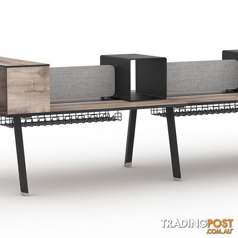 ARTO 6 Person Workstation Double Sided 5.0M - Warm Oak & Black - WF-NW017A - 9334719004600