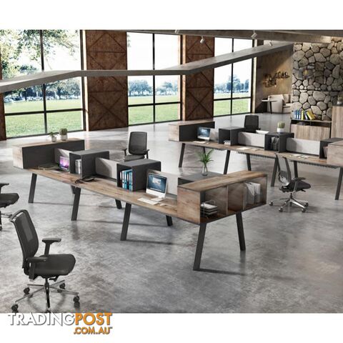 ARTO 6 Person Workstation Double Sided 5.0M - Warm Oak & Black - WF-NW017A - 9334719004600