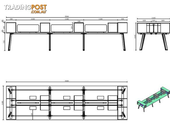 ARTO 6 Person Workstation Double Sided 5.0M - Warm Oak & Black - WF-NW017A - 9334719004600