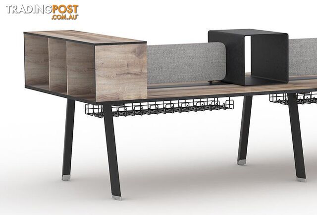 ARTO 6 Person Workstation Double Sided 5.0M - Warm Oak & Black - WF-NW017A - 9334719004600