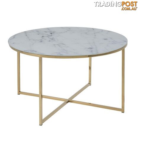 KOLINA Glass Marble Round Coffee Table 80cm - White/ Gold Chrome - AC-0000057547 - 5705994781908
