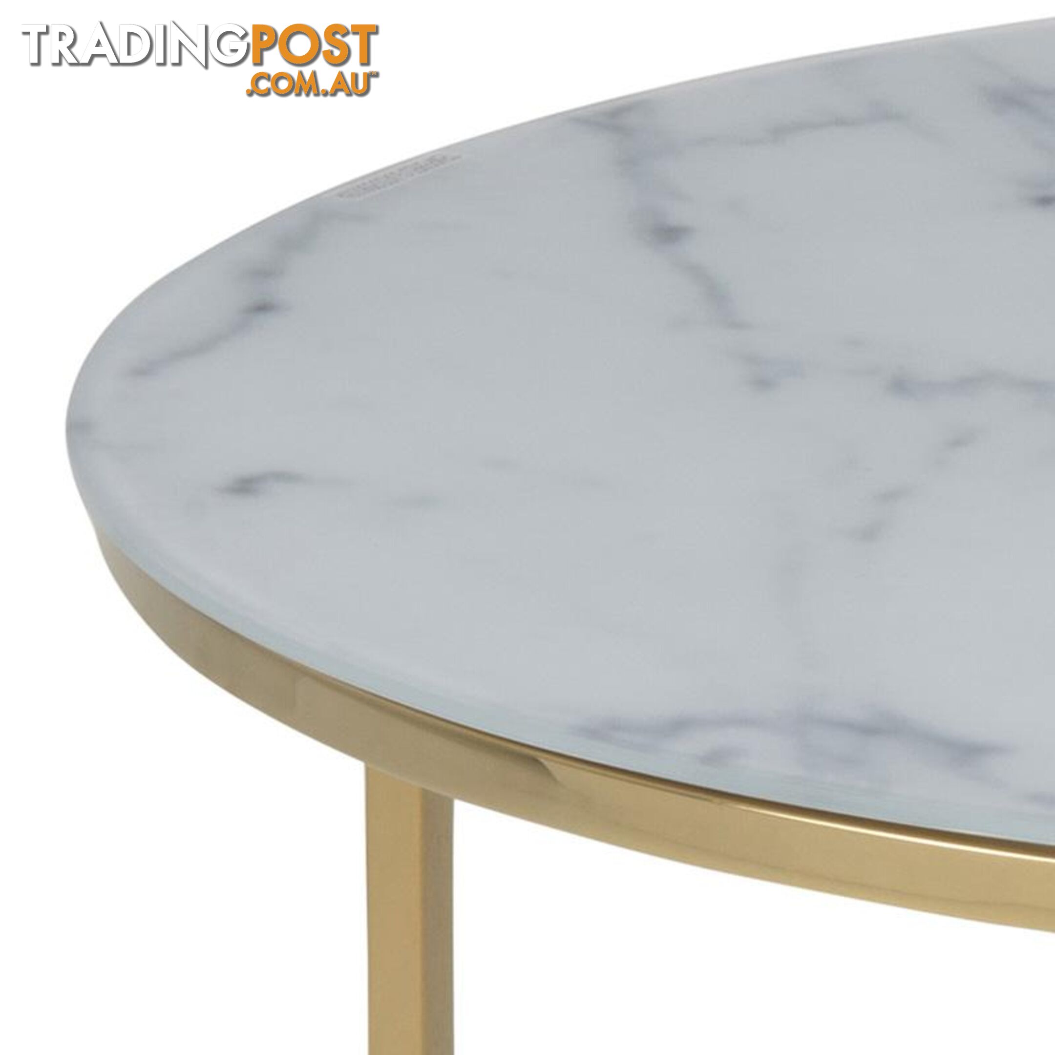 KOLINA Glass Marble Round Coffee Table 80cm - White/ Gold Chrome - AC-0000057547 - 5705994781908