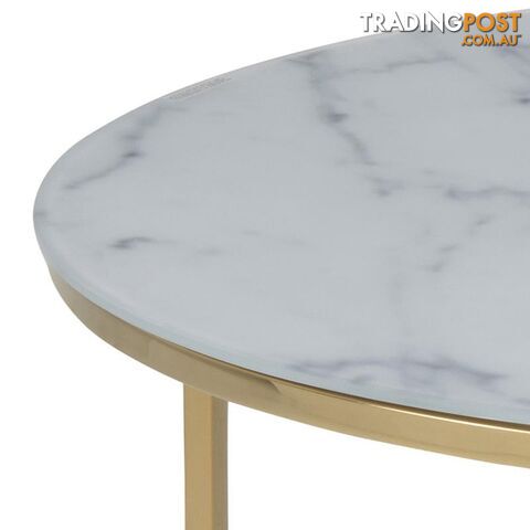 KOLINA Glass Marble Round Coffee Table 80cm - White/ Gold Chrome - AC-0000057547 - 5705994781908