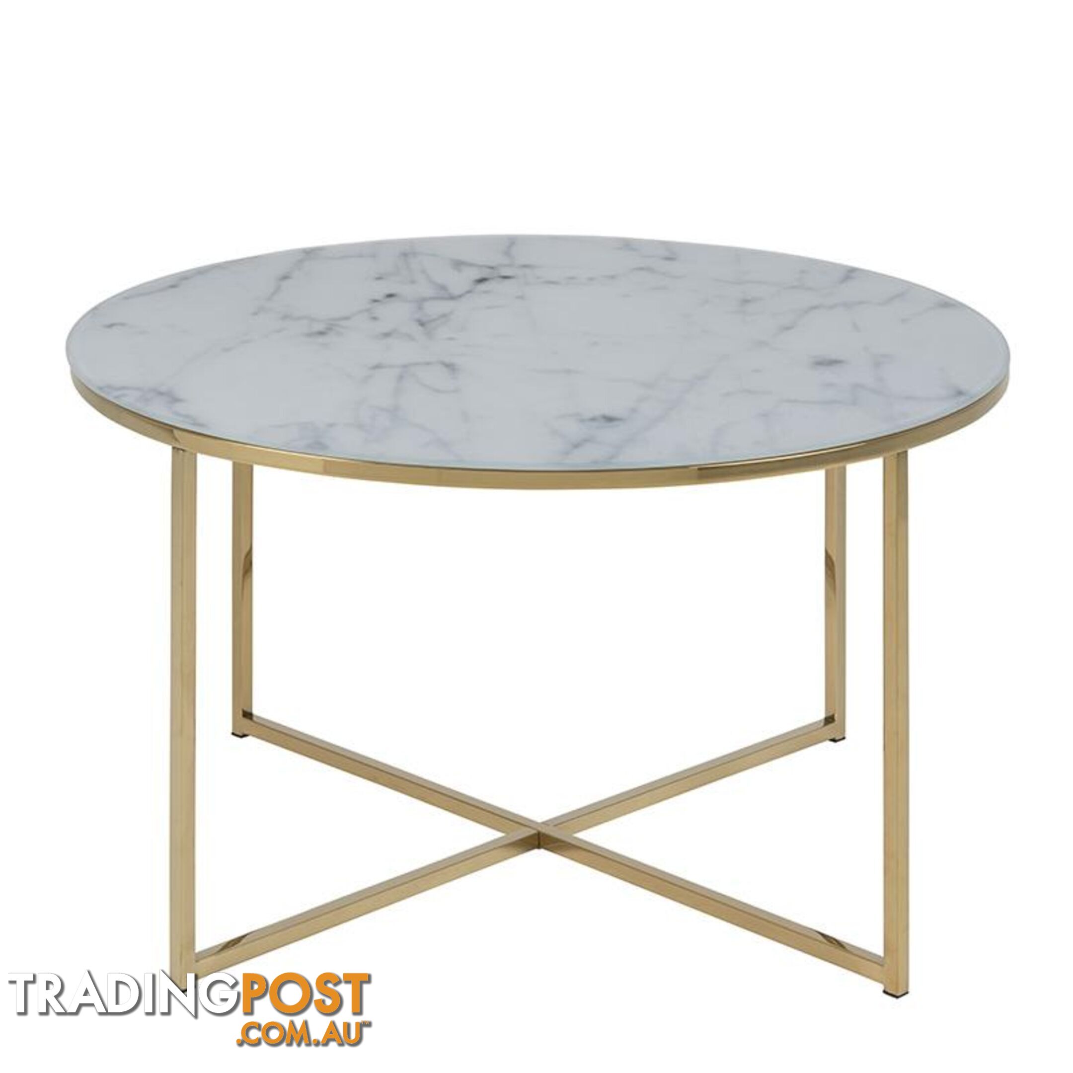 KOLINA Glass Marble Round Coffee Table 80cm - White/ Gold Chrome - AC-0000057547 - 5705994781908