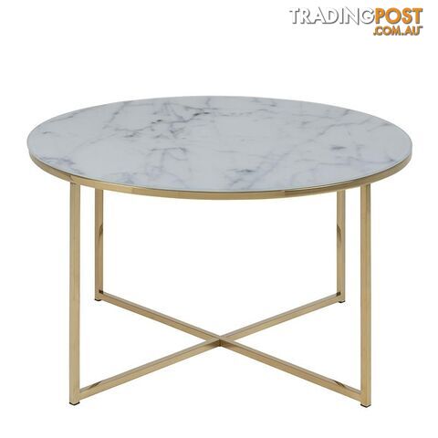 KOLINA Glass Marble Round Coffee Table 80cm - White/ Gold Chrome - AC-0000057547 - 5705994781908