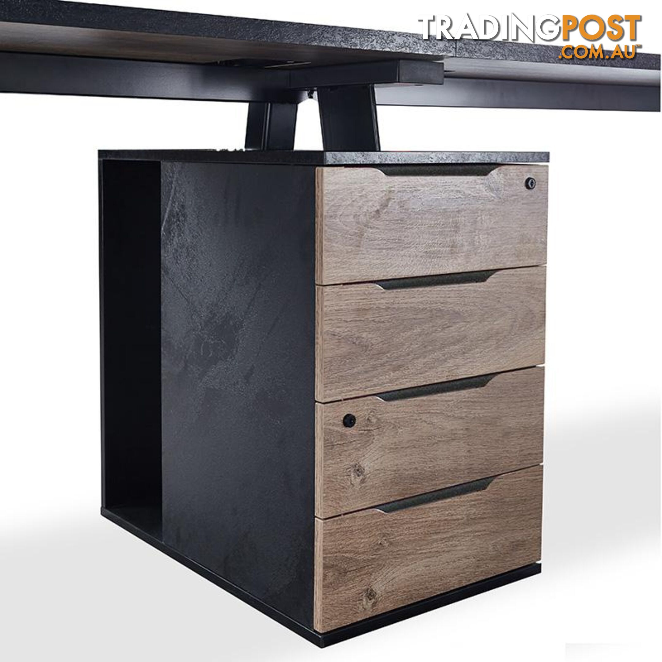ARTO 2 People Workstation Desk 1 Cabinet  2.4M - Warm Oak & Black - WF-NW010 - 9334719004280