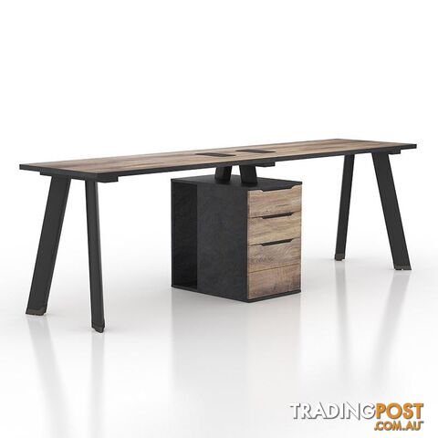 ARTO 2 People Workstation Desk 1 Cabinet  2.4M - Warm Oak & Black - WF-NW010 - 9334719004280