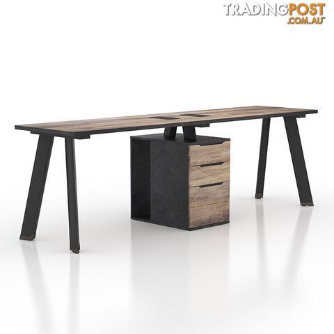 ARTO 2 People Workstation Desk 1 Cabinet  2.4M - Warm Oak & Black - WF-NW010 - 9334719004280