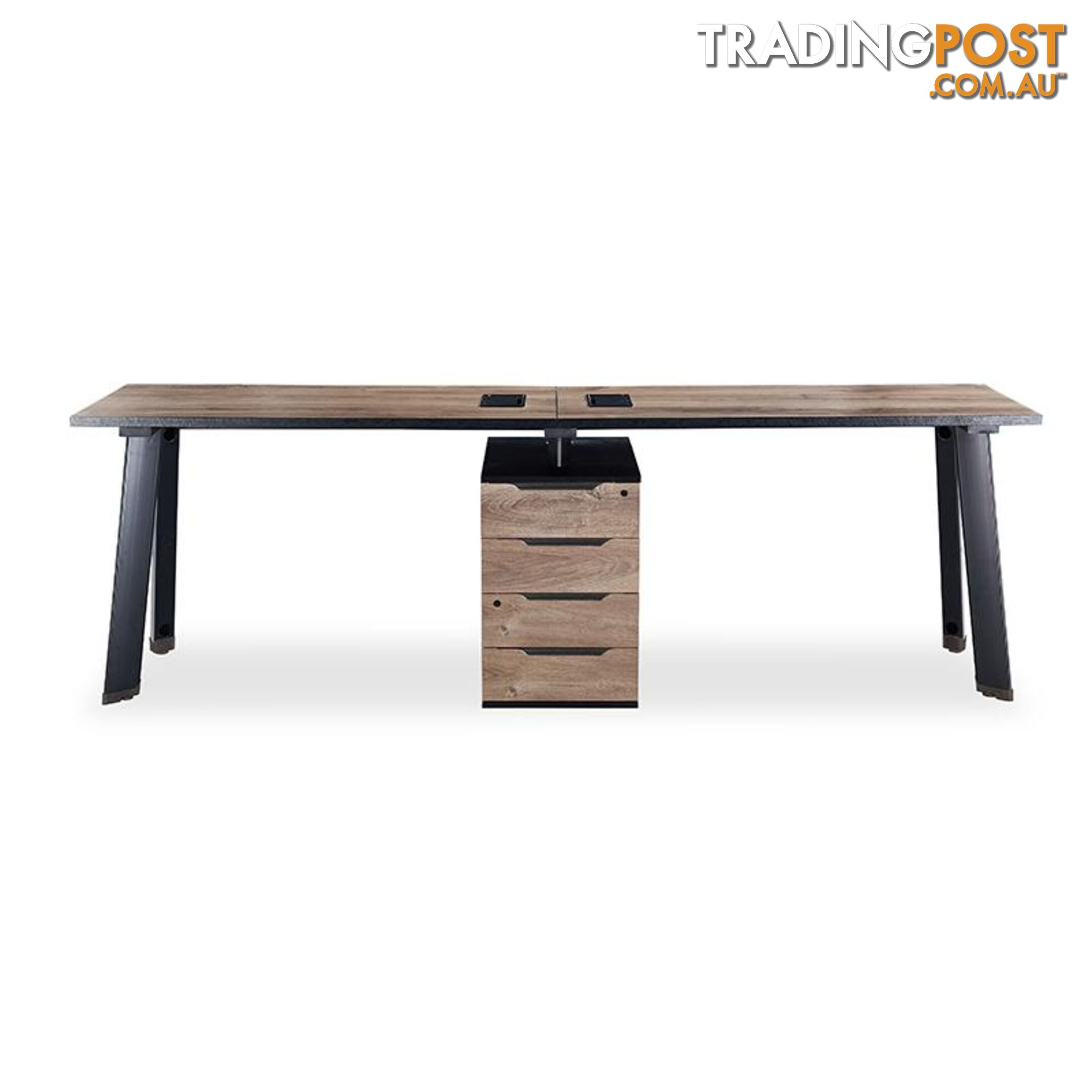 ARTO 2 People Workstation Desk 1 Cabinet  2.4M - Warm Oak & Black - WF-NW010 - 9334719004280