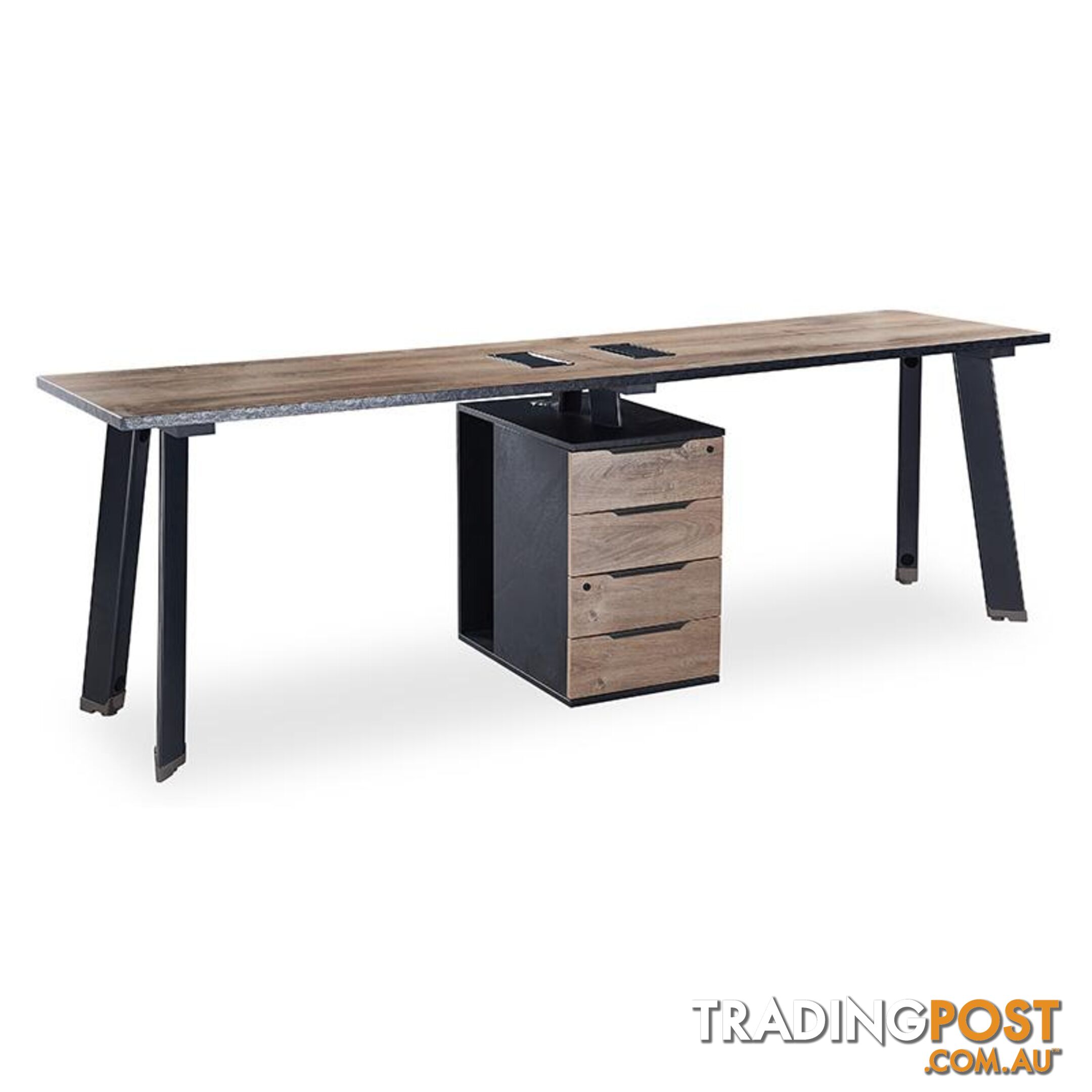 ARTO 2 People Workstation Desk 1 Cabinet  2.4M - Warm Oak & Black - WF-NW010 - 9334719004280