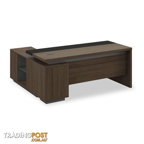 Carter Executive Office Desk + Right Return - 180cm - Coffee + Charcoal - MF-22MKD182 - 9334719001265