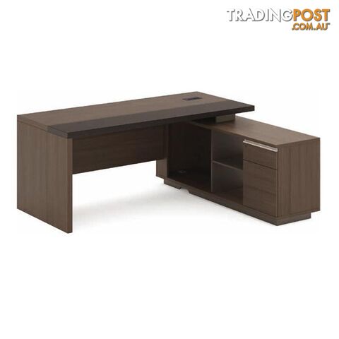 Carter Executive Office Desk + Right Return - 180cm - Coffee + Charcoal - MF-22MKD182 - 9334719001265
