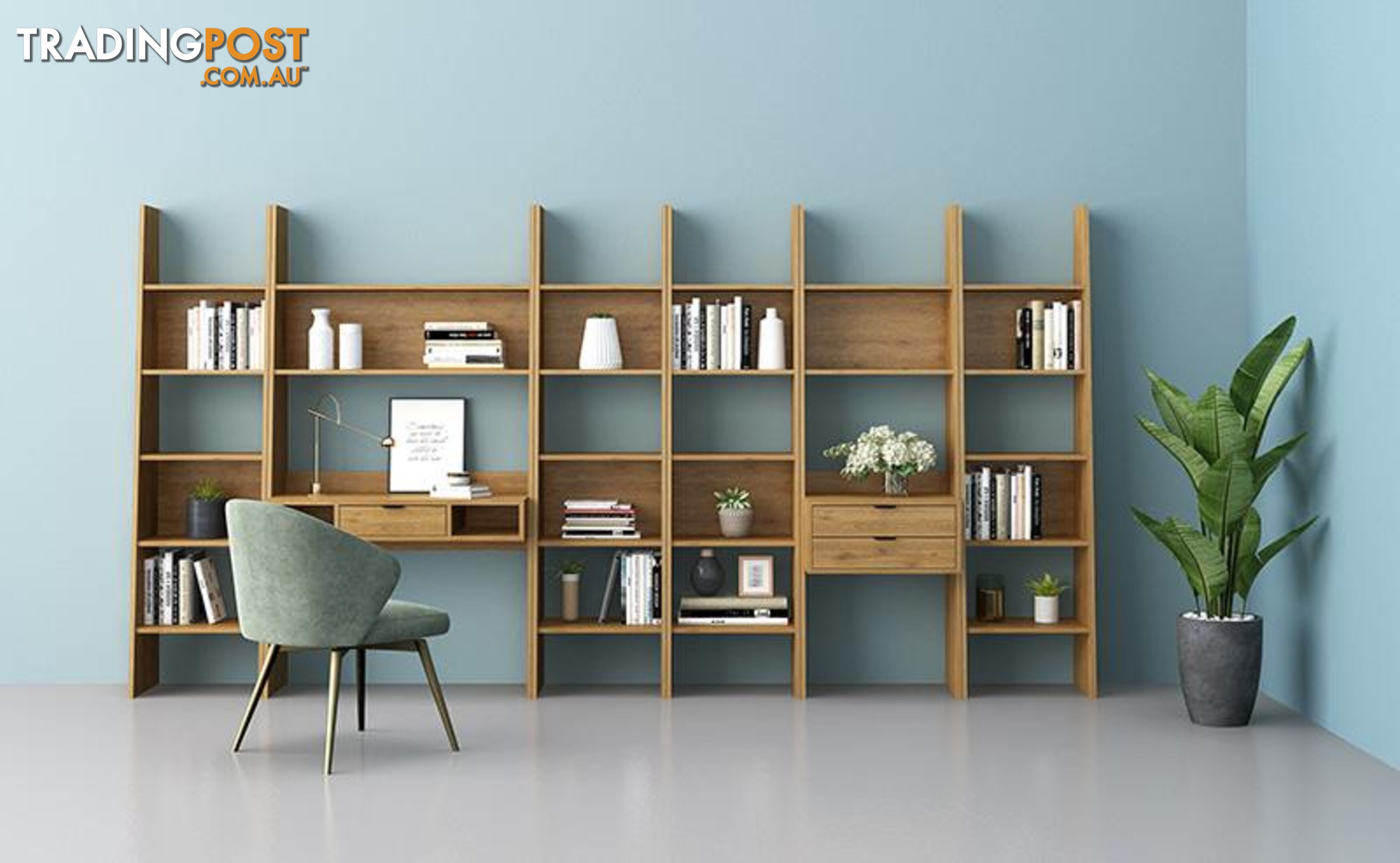 BERLAI Study Desk Bookshelf Unit 100cm - Natural - AS-BER101D - 9334719010861