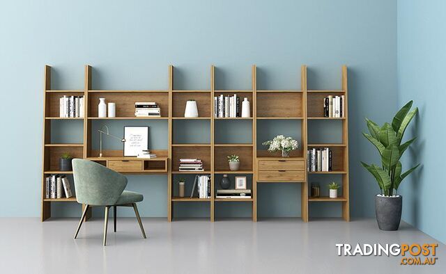 BERLAI Study Desk Bookshelf Unit 100cm - Natural - AS-BER101D - 9334719010861